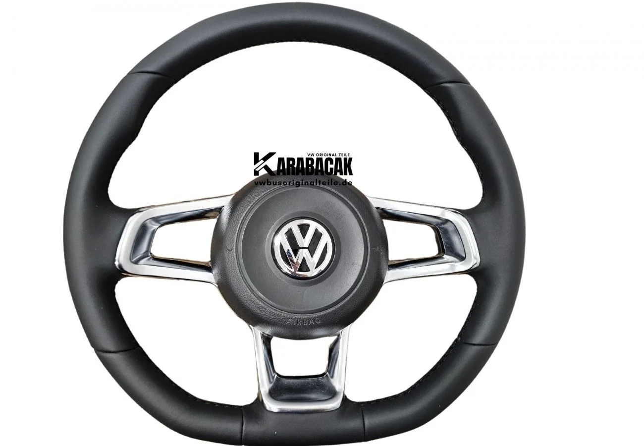 VW Sportlenkrad aus Echtleder mit Airbag – rote Naht, passend für viele Modelle