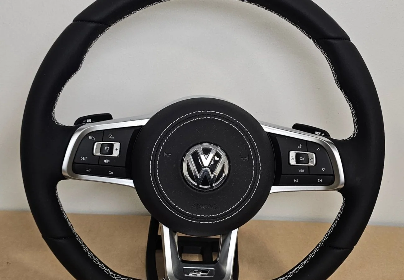 VW Golf 7 7.5 Leder Lenkrad Weiße Naht Metallic mit Airbag NEU